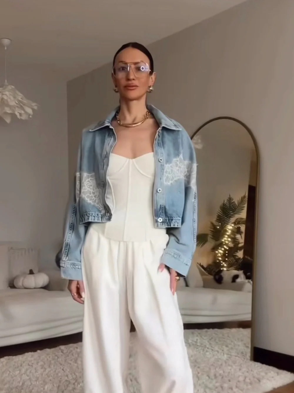 Zara Z1975 SHORT LACE DENIM JACKET SET - Picture 7 of 11